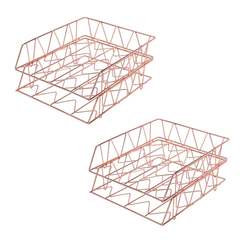 

Настольный органайзер для файлов, металлический Штабелируемый поднос для писем, стойка для бумаги, 4 упаковки, розовое золото