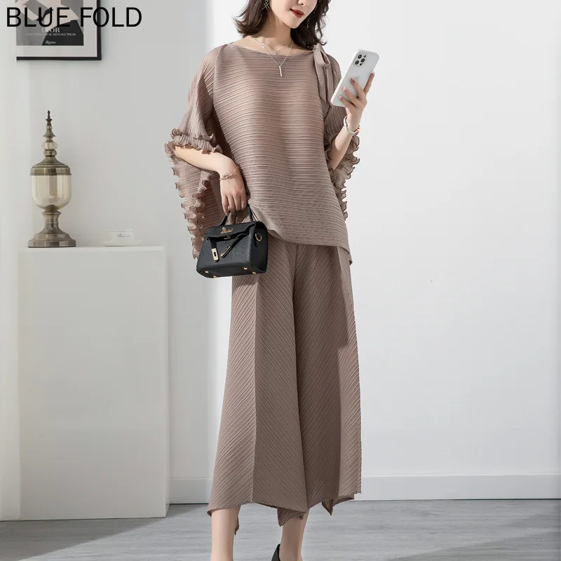 

Miyake Pleated Fashion Suit Female 2022 Summer New Loose Temperament Show Thin Wide-leg Pants Two-piece Set PLEATS 2 Piece Sets