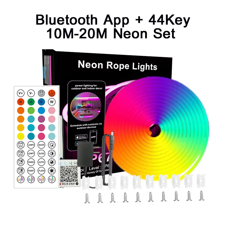 

30M-100FT 24V неоновая светодиодная лента RGB, водонепроницаемая Bluetooth-приложение, меняющая цвет, гибкая неоновая веревочная лента для домашнего бассейна, вечеринки