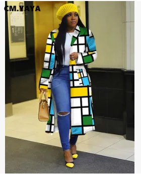 Женский Осенний клетчатый Тренч CM.YAYA с камуфляжным принтом облегающая уличная