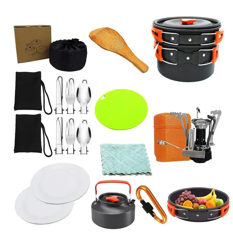 

Camping Cookware Kit Outdoor Stainless Aluminum Cooking Set Water Kettle Pan Pot Travelling Hiking Picnic BBQ Tableware Set