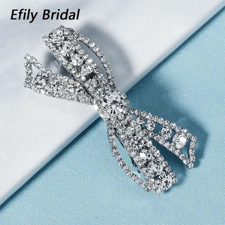 

Efily Full Rhinestone Bow Hair Clip Korean Fashion Crystal Wedding Hair Accessories Bridal Headpiece Bowknot Hairpin Barrette