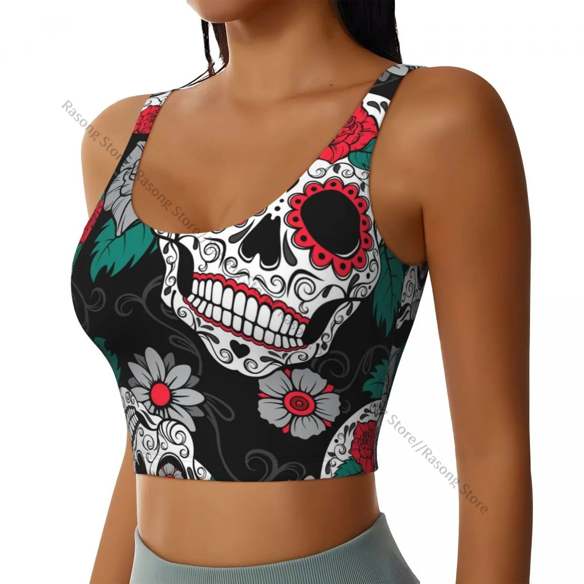 Майка женская спортивная для занятий йогой кроп-топ в готическом стиле с