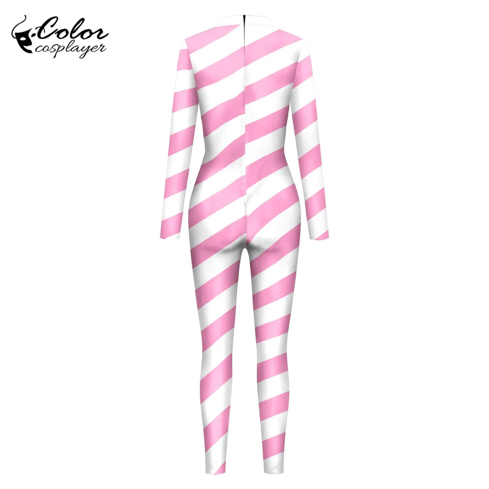 Комбинезон в полоску для косплея ярко-розовый костюм конфетного цвета Хэллоуина