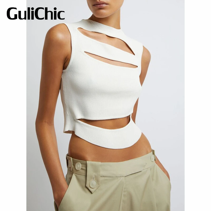 

7.3 GuliChic Women Summer Sexy Hollow Out Slim Knitted Sleeveless Short Tank Top
