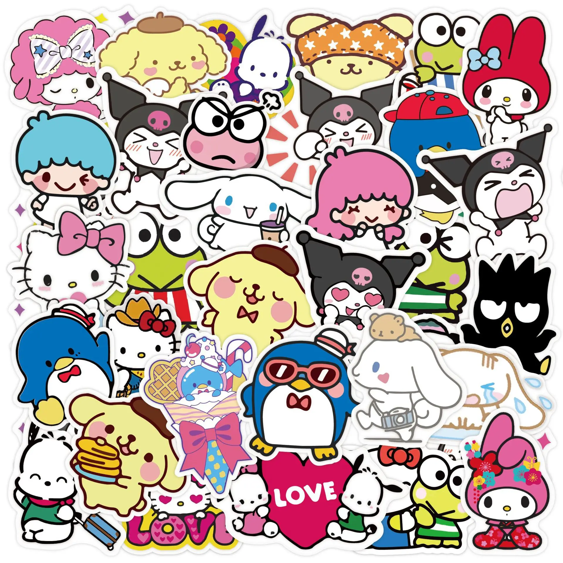 

50 pcs sanrio anime stickers waterproof cute decoration hello kitty cinnamoroll kuromi Free shipping