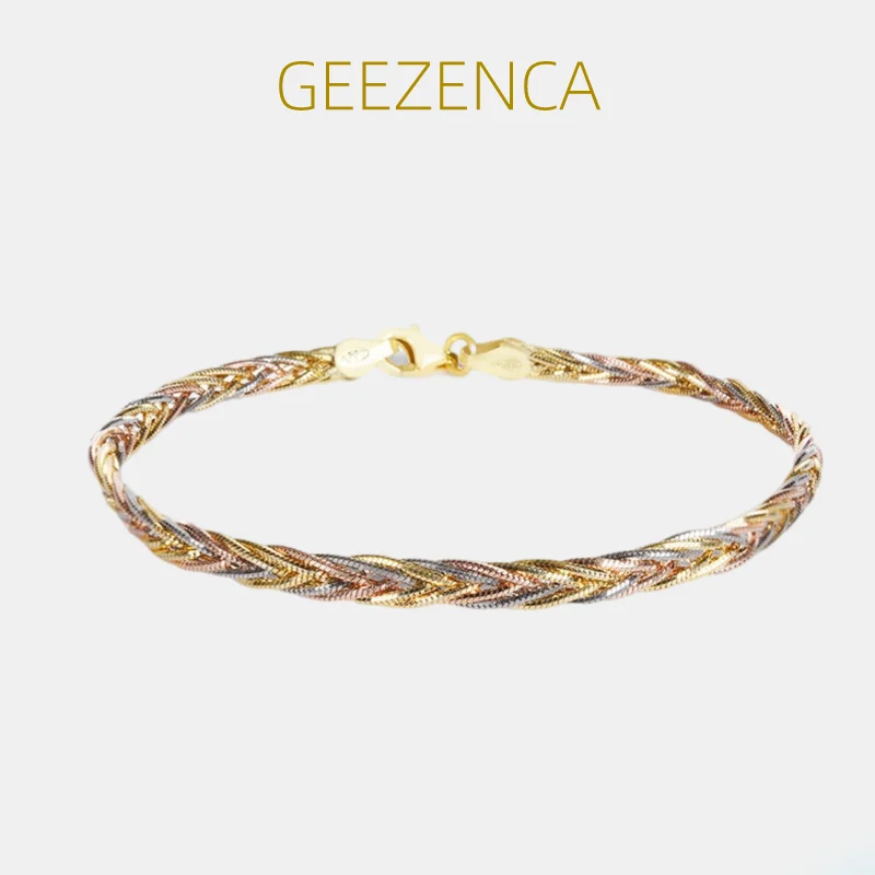 

GEEZENCA Italian Style S925 Silver Tricolor Bracelet Six Threads 3.5mm Woven Chain Bangle Bracelets High Quality Luxury Gift