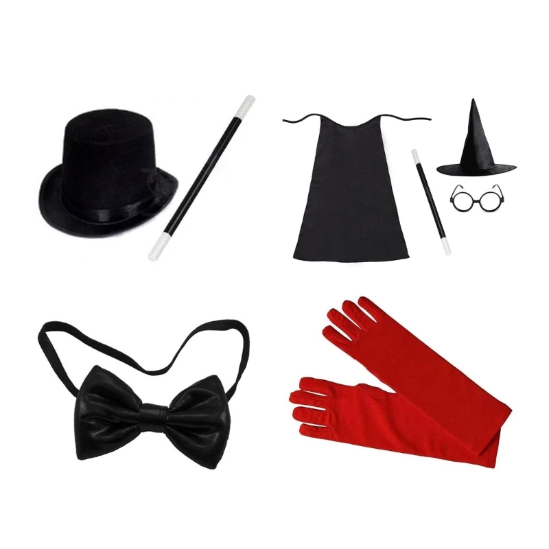 

Magician Roleplay Cosplay Costume Outfit Set Halloween Magician Dress Up Top Hat Magic Cape Magic Wand Glasses Gloves
