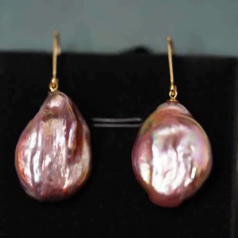

Natural AAA Baroque color Coin pearl Dangle Earrings 14K Accessories