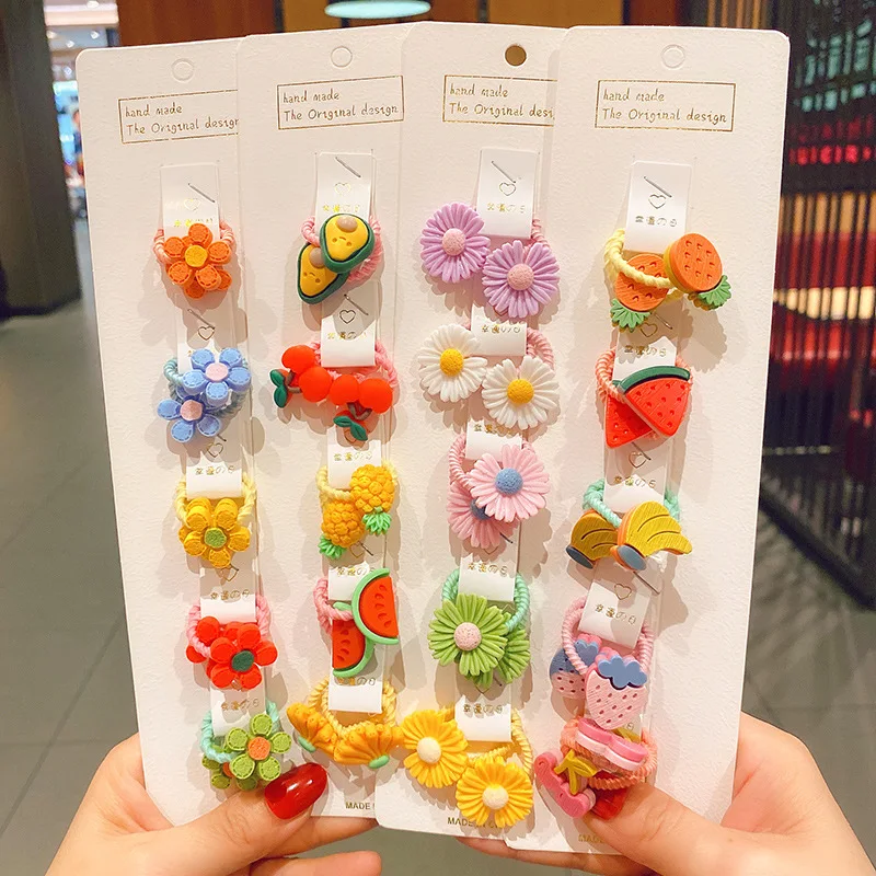 

10Pcs/Set Princess BB Cartoon Hair bands for Girls Elastic Rubber Rope Band Cute Hair Accessories Headband Scrunchie For Kids