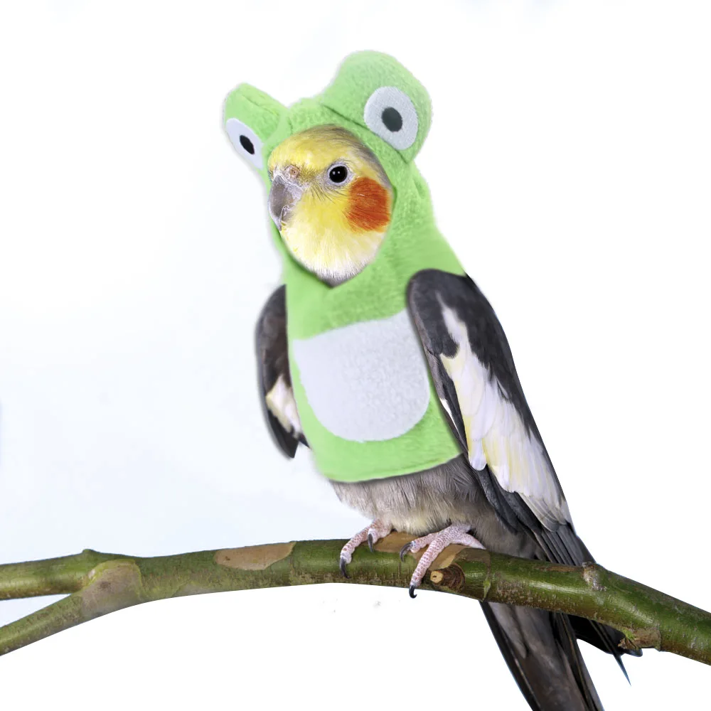 

Funny Frog Shaped Birds Clothes Parrots Costume Cosplay Winter Warm Hat Hooded Pet Accessories For Parakeet Cockatiel