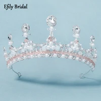 efily pearl wedding crown hair jewelry bridal hair accessories for women crystal tiara bride headpiece party rhinestone headwear