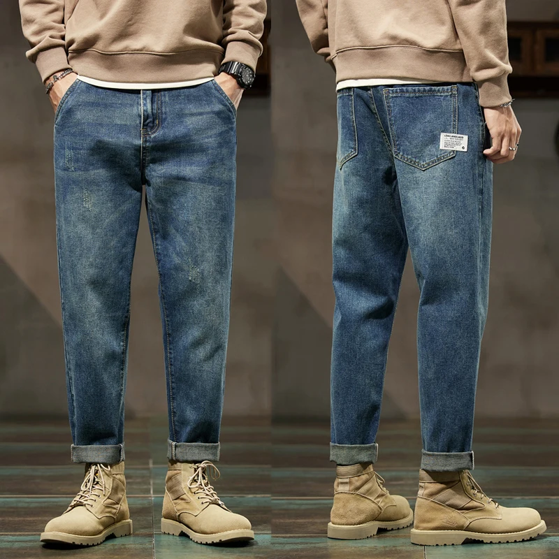 

Trousers Hiphop Fit Denim Loose Leg Harem Men Clothes Wide Casual Streetwear Jeans Male Kpop Vintage Pants Pockets Patched Baggy