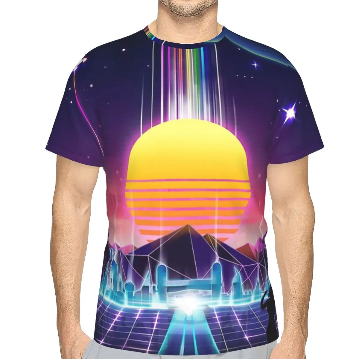 

Neon Sunrise Casual Polyester TShirt Cyber Retro Style Tops Thin 3D T Shirt Men Special