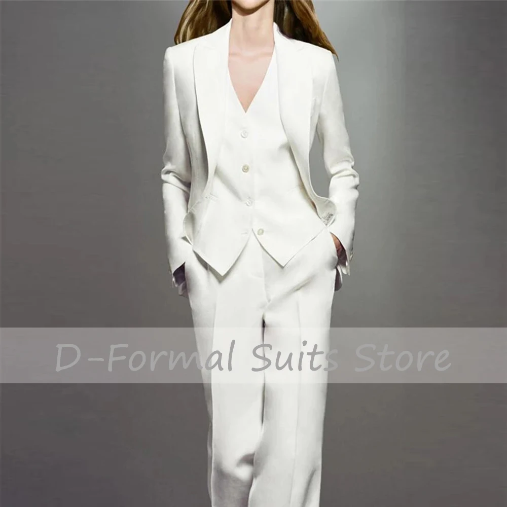 White Women Suit 3 Piece  Single-Breasted PantSuit Women's Suit Elegant Offce Lady Blazer Jacket & Trousers & Vest Suit