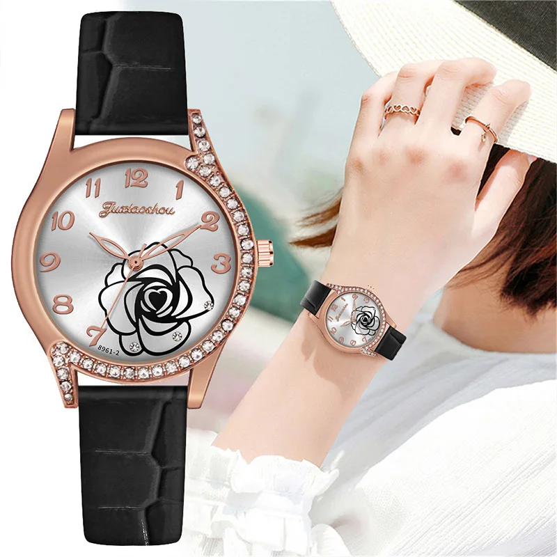 

Creative Flower Watches For Women Luxury Rose Gold Brand Diamond Quartz Wristwatch Fashion Waterproof Casual Ladies Clock 2022