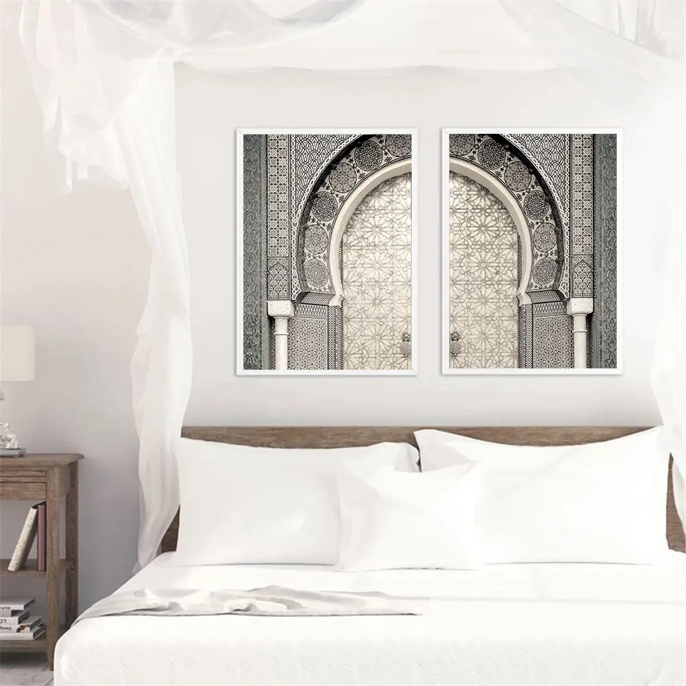 

Islamic Old Architecture Poster Morocco Arch Door Canvas Print Painting Modern Muslim Wall Art Picture Living Room Ramadan Decor