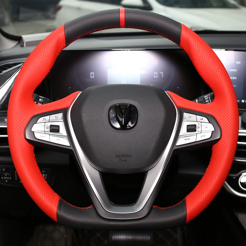 

For Changan CS75 35 85 95 EADO DT Interior Hand-sewn Black Red Leather Steering Wheel Cover Modified Accessories