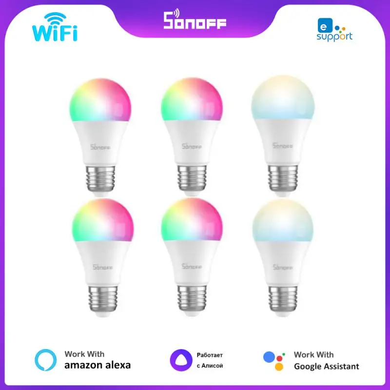 

Умная лампа SONOFF с Wi-Fi, двухцветная, с регулируемой яркостью, RGB, E27, E26, 220 В, 110 В, Ewelink, Alexa, Google Home, голосовое управление