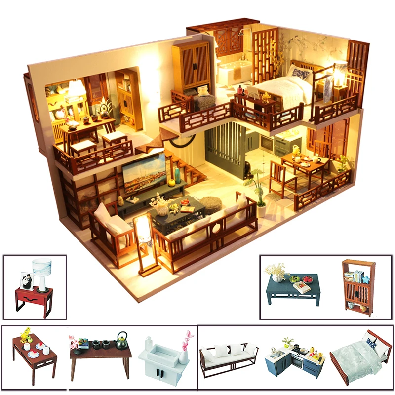 cutebee diy dollhouse kit wooden miniature dollhouse doll house with furniture led lights toys for children christmas gift free global shipping