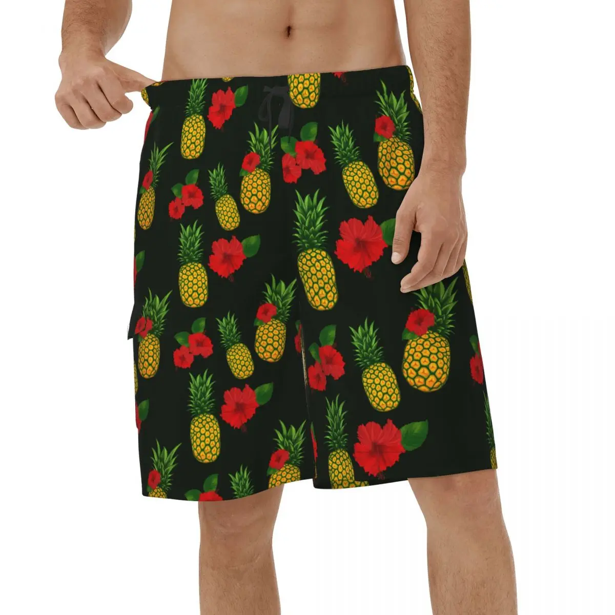 

New Shorts Flower And Pineapple Fruit Summer Mens Swim Trunks Men Swimwear
