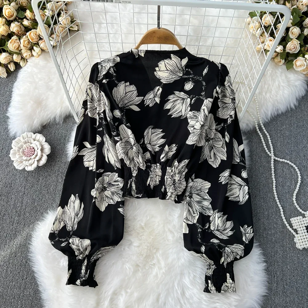Женская блузка с длинным рукавом элегантная винтажная плиссированная цветочным