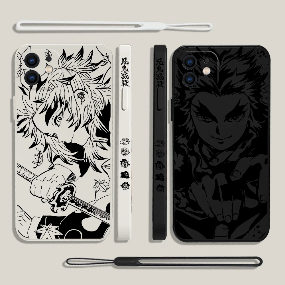 

Rengoku Kyoujurou Demon Slayer Phone Case For iPhone 14 13 12 11 Pro Mini X XR XS MAX 8 7 Plus Silicone Cases with Hand Strap