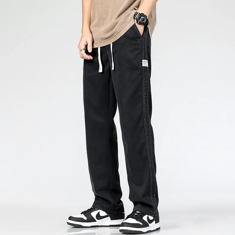 Summer Men's Jeans Soft Lyocell Fabric Thin Loose Straight Pants Drawstring Elastic Waist  Casual TrousersTop Sell Sweat Pants