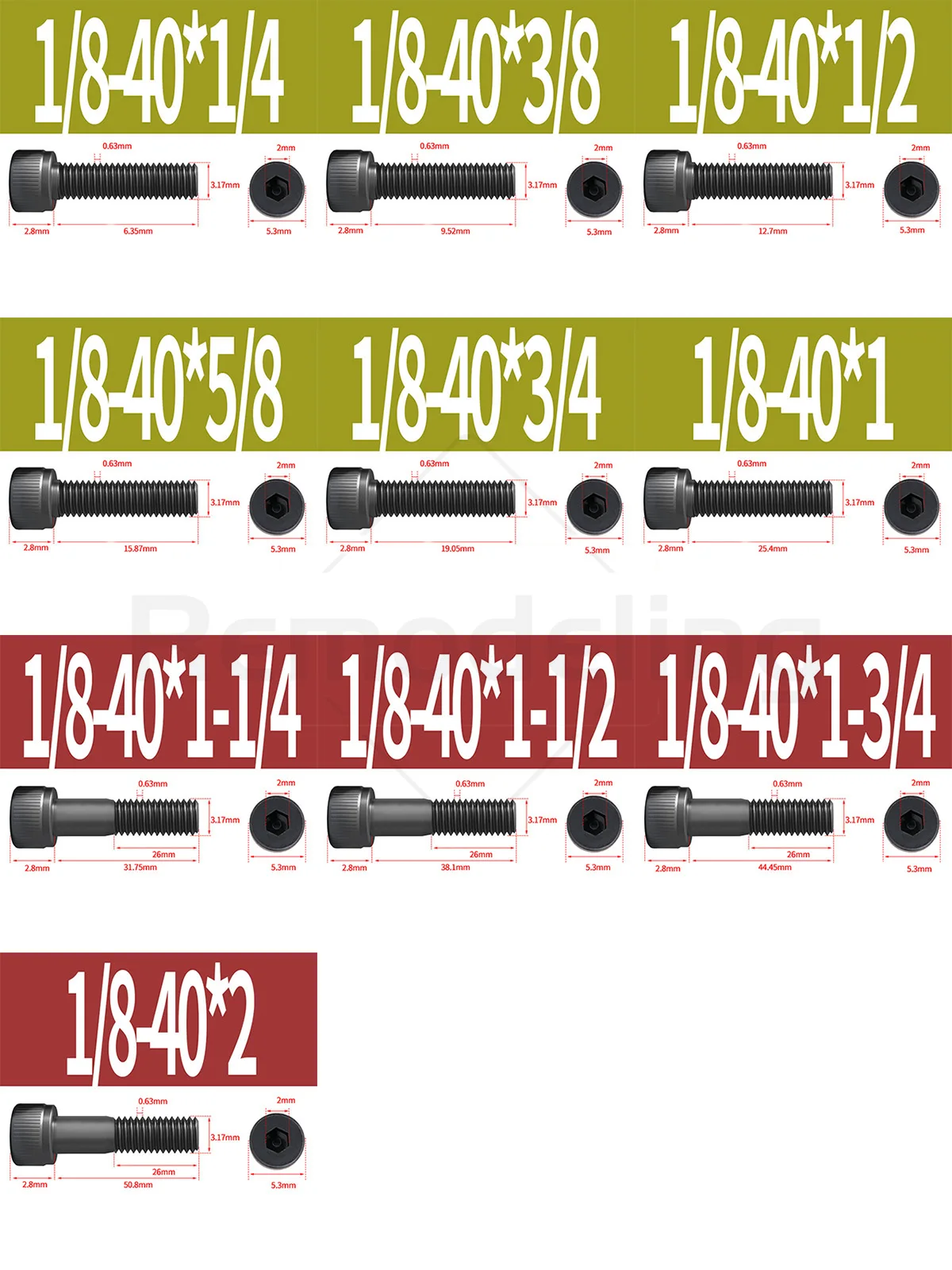Черные высокопрочные болты с шестигранной головкой BSW 1/8-40 5/32-32 3/16-24