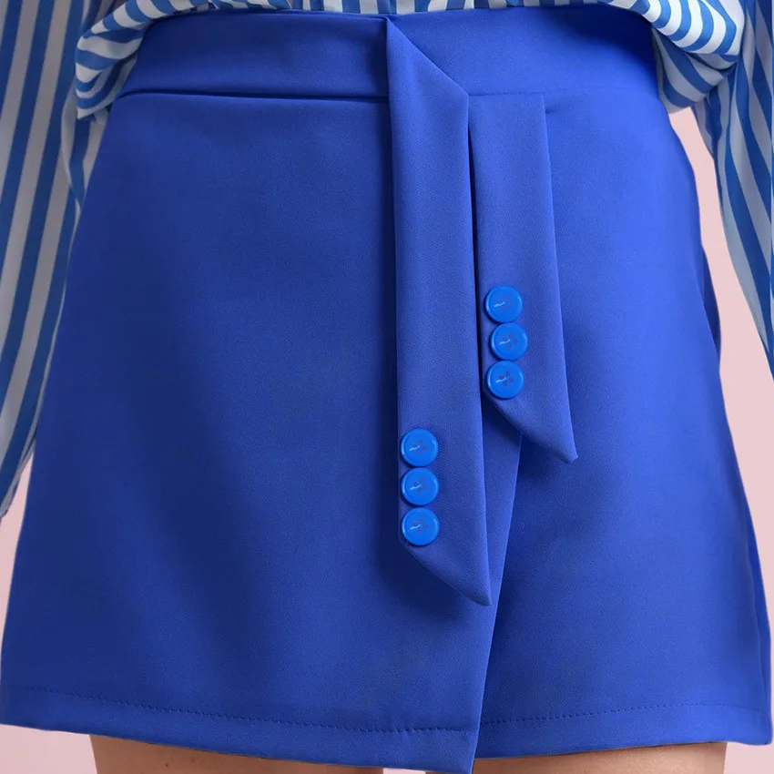Summer New Klein Blue Shorts Casual Skirt Button High Waist Commuter Short Pants Women