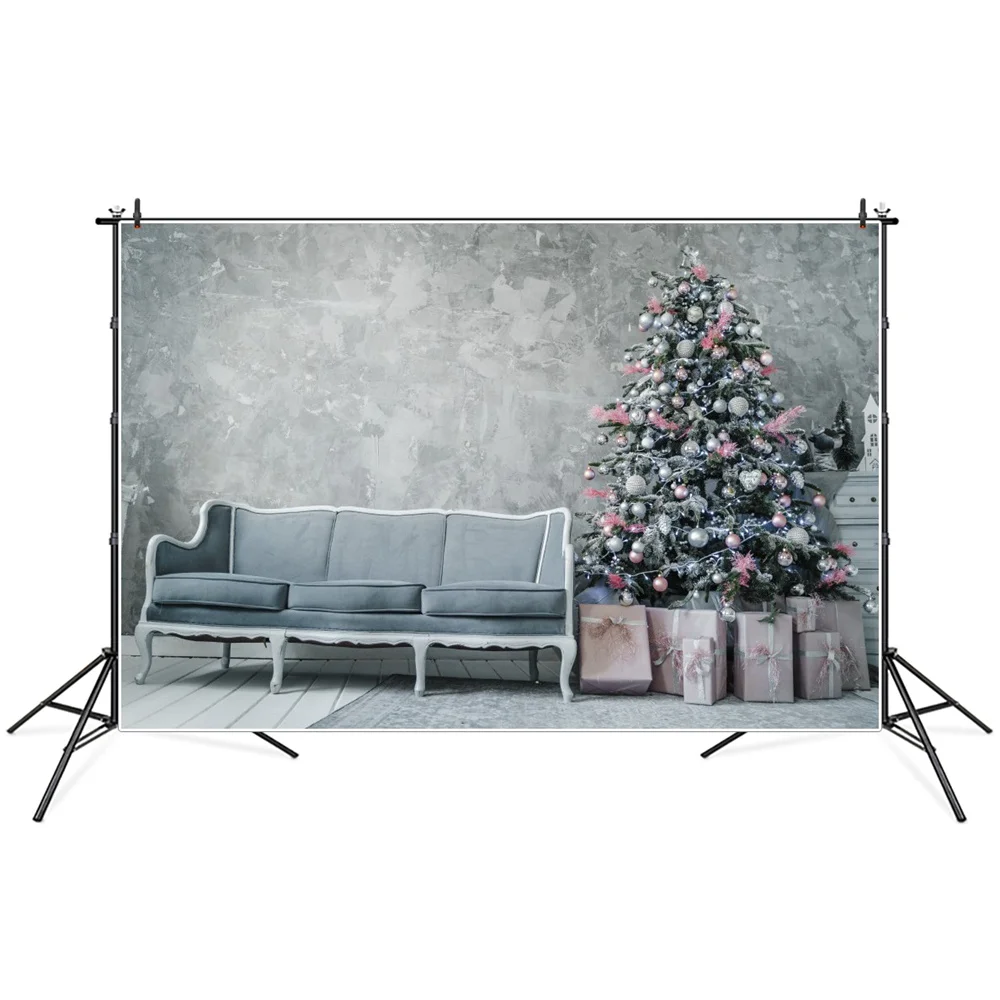 

Фон для фотосъемки с изображением рождественской елки подарков дивана скамейки гранж стены интерьера фотосъемки фотообои на заказ