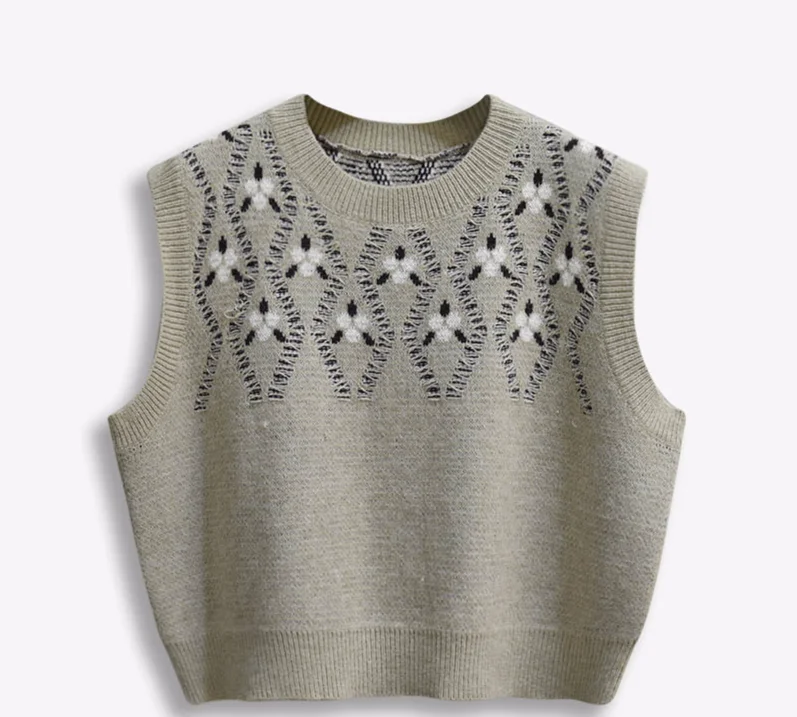 Японская мода Жаккардовый трикотажный жилет с цветами Женский мягкий свитер