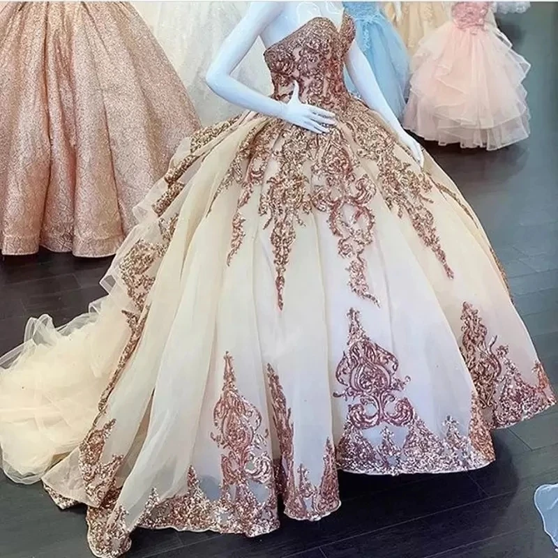 

ANGELSRIDEP 2 STORE Sweet 16 Fashion Applique Sweetheart Quinceanera Dress Court Train Wedding Formal Cinderella Birthday Gowns