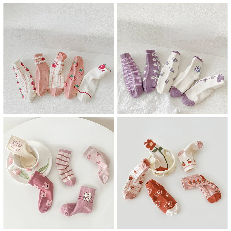 

Носки детские из чистого хлопка с цветами, 5 пары/Лот