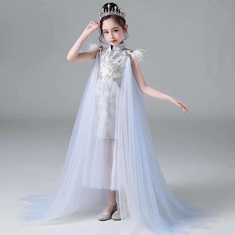 Girls' dress super fairy little princess birthday party dance dress tail performance dress host little girl foreign cheongsam enlarge