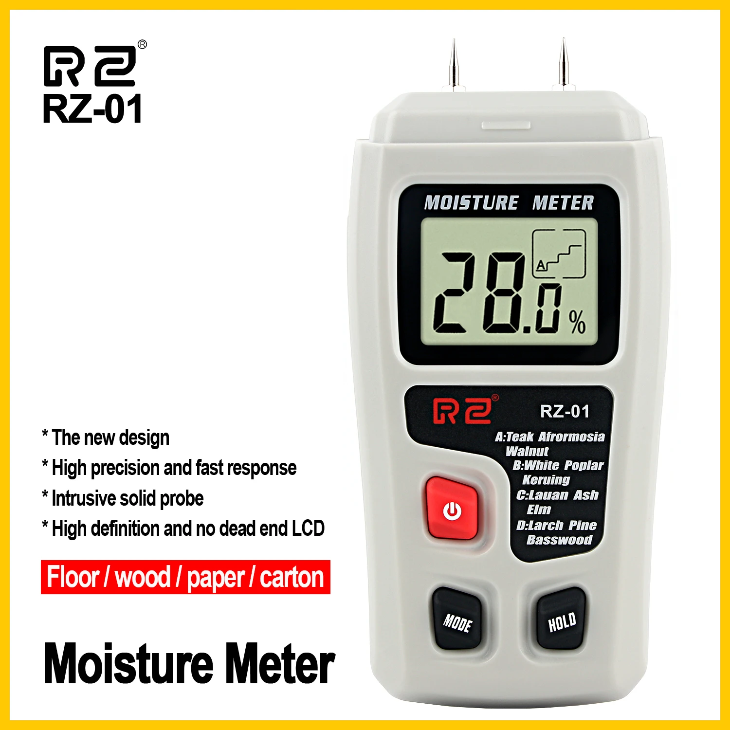 Medidor de humedad de madera RZ, higrómetro, Detector de humedad de madera, densidad de árbol, probador Digital de humedad de madera