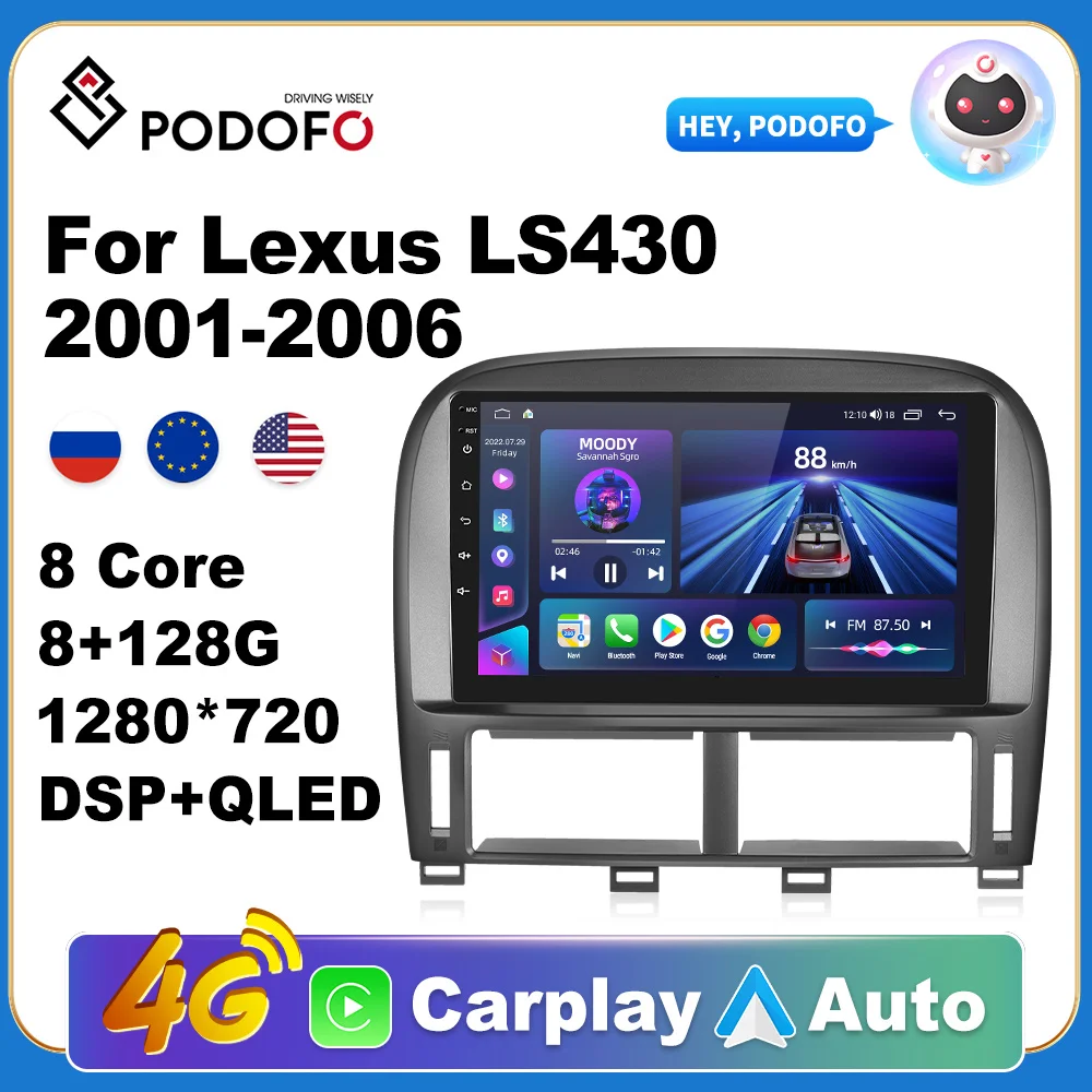 

Podofo For Lexus LS430 2001-2006 Car Radio Multimedia Video Player Navigation GPS Android 10 No 2din 2 din dvd