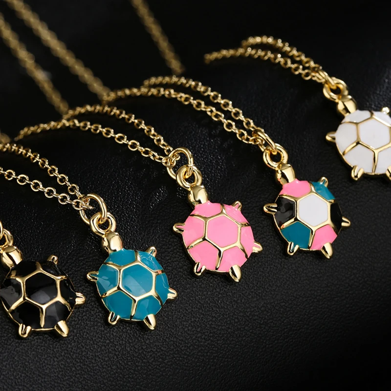 

Cute Colorful Sea Turtle Enamel Charms Necklace Gold Plated Drop Oil Tortoise Pendant Animal Necklace Women Jewelry Gift