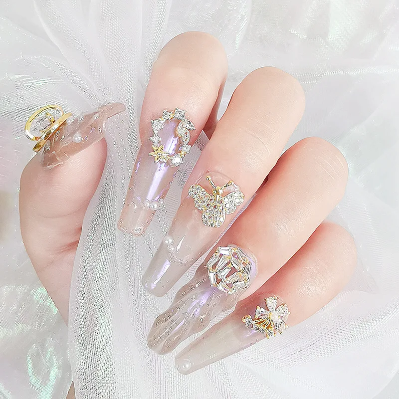 

5pcs/lot, Nail Art Elegant Shapes Zircon Rhinestones Decoration With Gold Alloy For Nail Tips Beauty