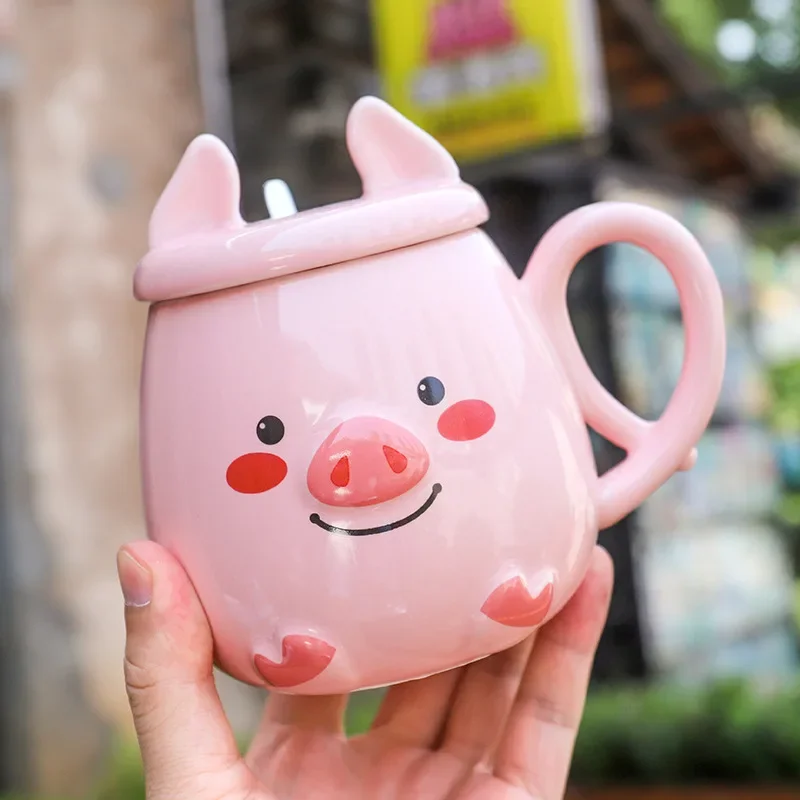 

Cartoon Pig Shape Mug With Lid Spoon Original Mugs Coffee Cups Free Shipping Original and Funny Cups to Give Away Mug for Tea