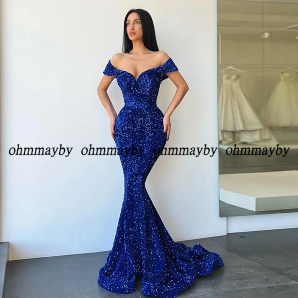 Женское вечернее платье-русалка синее бархатное платье на тонких бретельках без