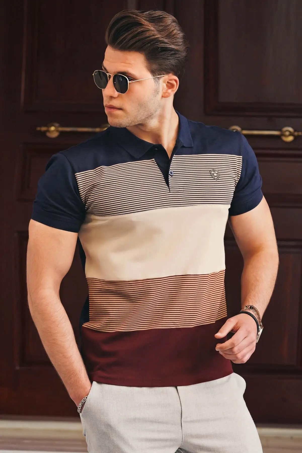 

Dark Blue Color Block Polo Sweater Men's T-Shirts Men's T-Shirts Sport Stylish 2021