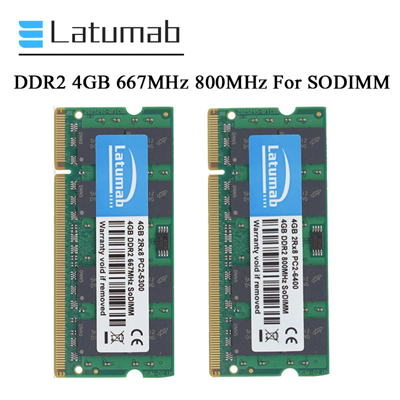 Latumab Memoria RAM DDR2 4GB 8GB 800MHz 667MHz Laptop SODIMM Memory PC2-6400 PC2-5300 RAM 200 Pins 1.8V Notebook Memory Module