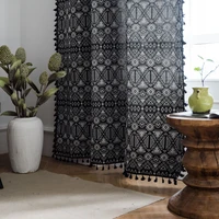 bohemian style curtain blackout curtains american country bay window kitchen black tassels living room jacquard geometry tulle