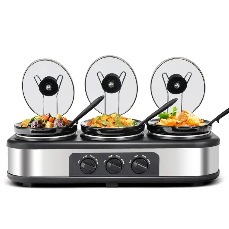 

Triple Slow Cooker, 3x1.5 Quart Electric Slow Cooker Buffet Server, Food Warmer Pot, Adjustable Temp Removable Ceramic Pots Lid
