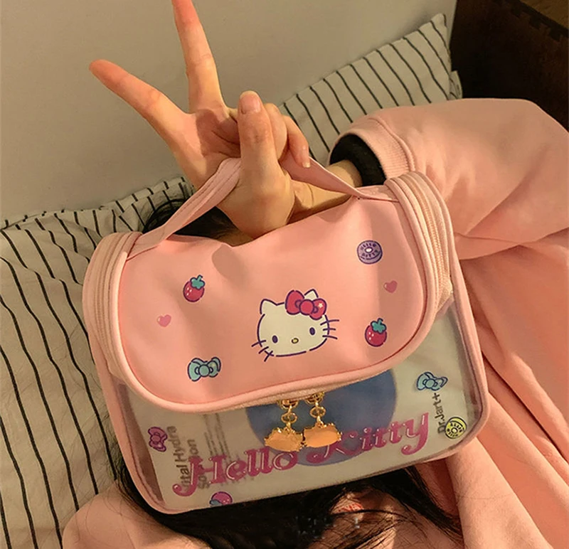 

Hello Kitty Kawaii вместительная косметичка для хранения розовая мультяшная милая девочка дорожная Водонепроницаемая косметичка
