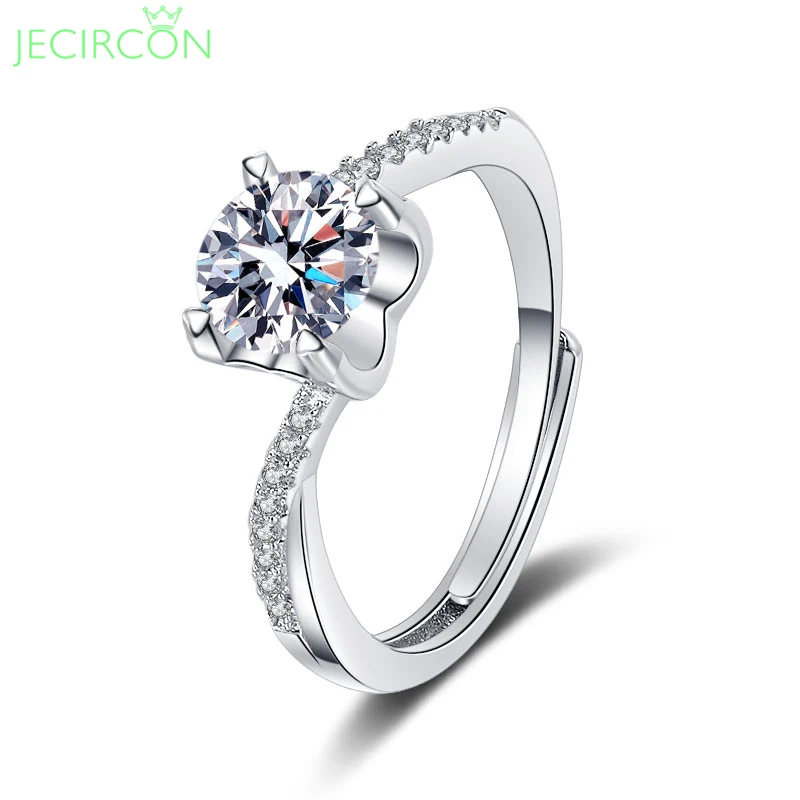 

JECIRCON 925 Sterling Silver Moissanite Bull Head Ring for Women Twist Arm Couple Wedding Band 18K White Gold Diamond Jewelry