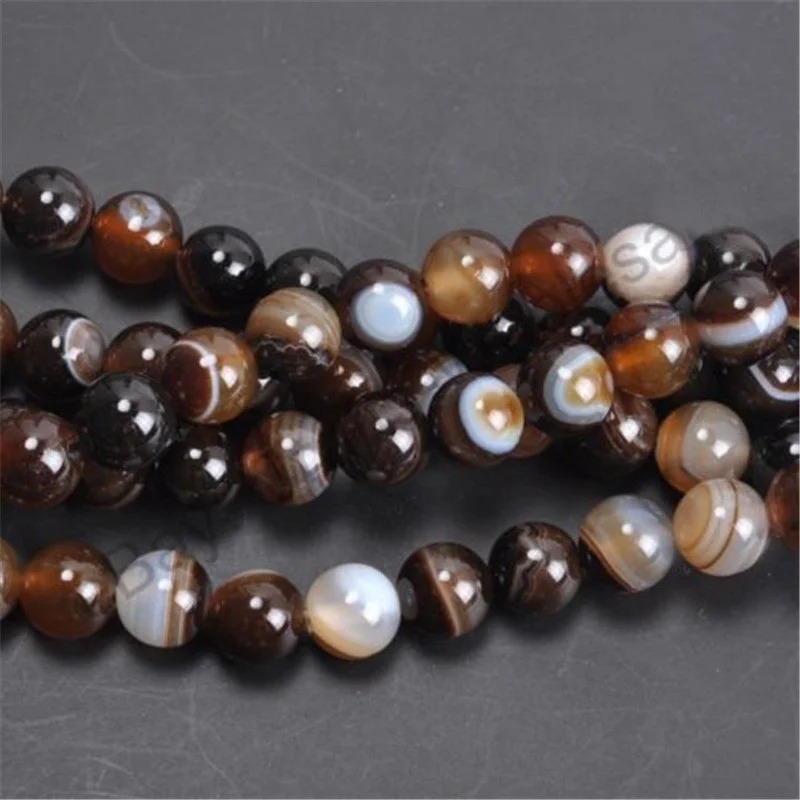 

Round Coffee Stripe Agate Loose Beads Natural Stone Gemstone for DIY Jewelry Making 4/6/8/10mm