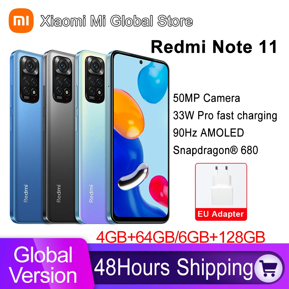 

Смартфон Xiaomi Redmi Note 11, Snapdragon 680 восемь ядер, 33 Вт Pro, быстрая зарядка, 50 МП, четыре камеры, 64 ГБ/128 ГБ