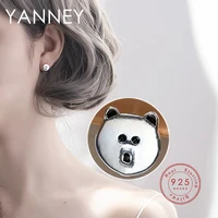 yanney silver color 2022 trend bear stud earrings woman cartoon cute animal epoxy jewelry fresh girlfriends accessories